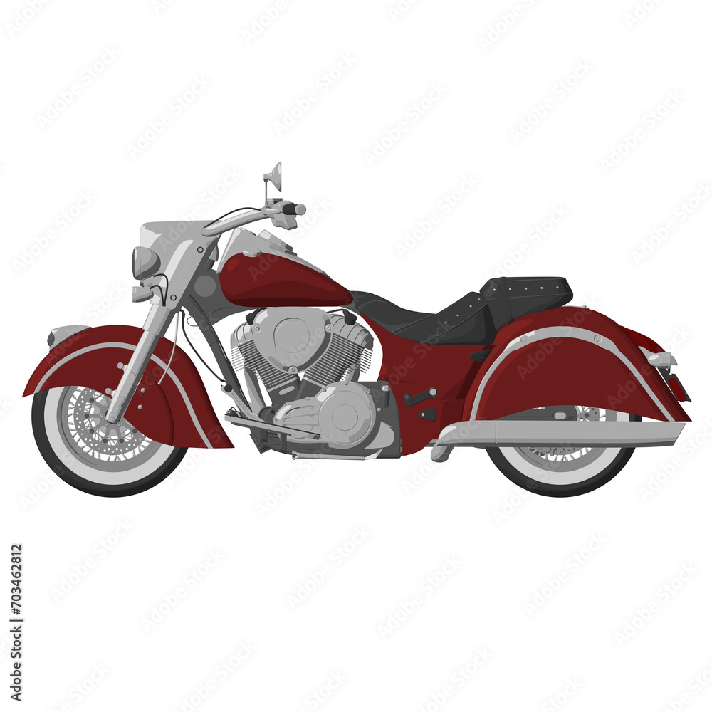 Czerwony zabytkowy luksusowy motocykl, ilustracja - obrazy, fototapety, plakaty 
