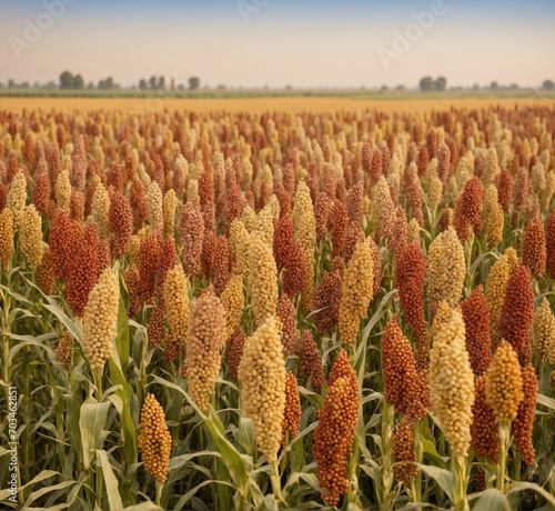 Sorghum in the field. Sorghum is a genus of flowering plants in the millet family.
