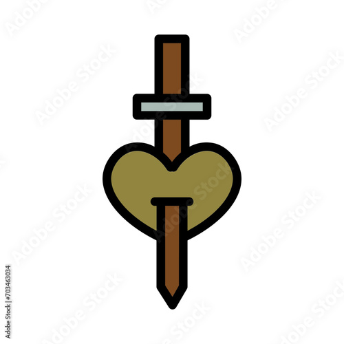 Sword Knife Love Filled Outline Icon