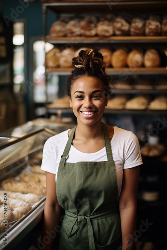 A proud female baker in her bakery, bakery business owner