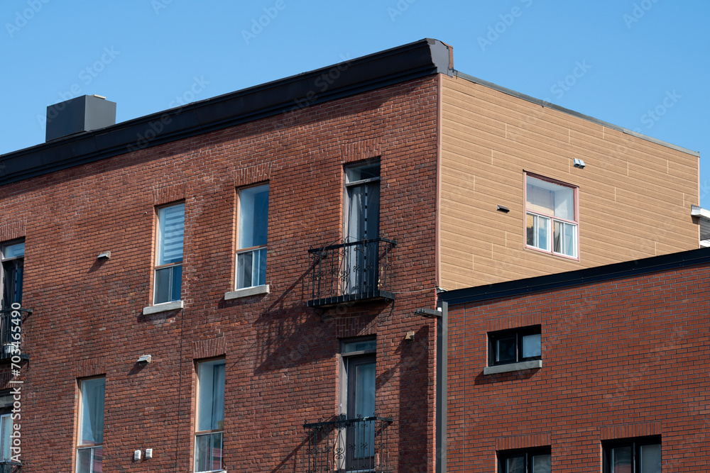 An od red brick building facade