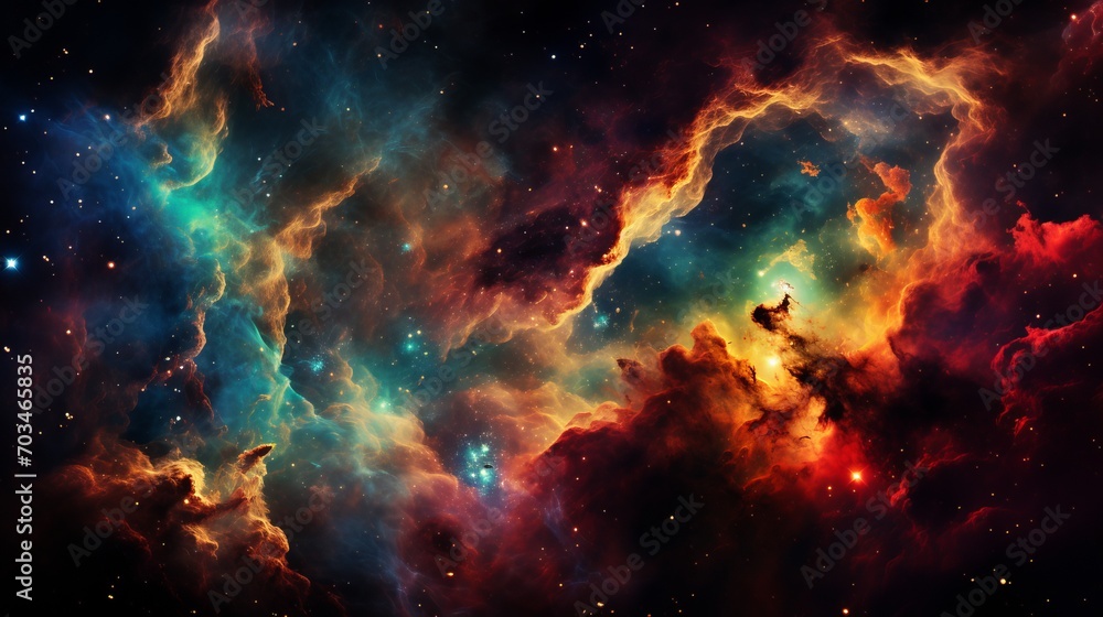 Obraz premium Cosmic ballet swirling galaxies, ethereal nebulae, and radiant comets in starlit expanse