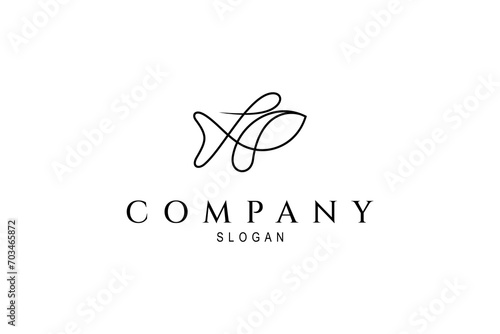 Abstract fish logo with outline linear design style