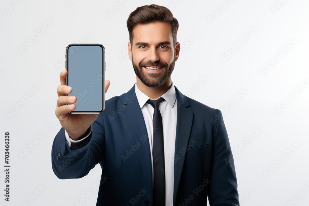 Man Holding and Pointing at a Phone with Blank Screen Man Holding and Pointing at a Phone with Blank Screen
