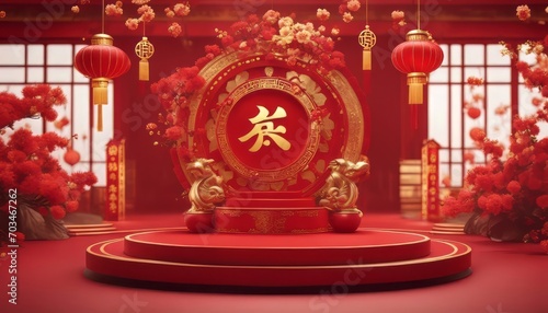 3d podium background themed chinese new year