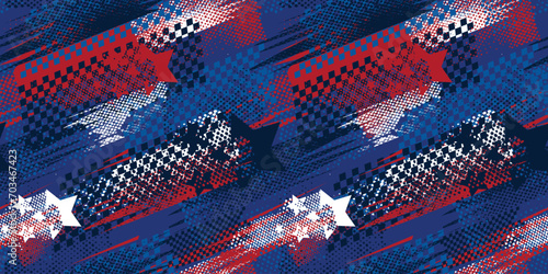 Abstract seamless racing pattern with cheques board. Grunge textured repeat print with chequered flag background, shabby lines textured wall for sport textile, fashion clothes, wrapping paper.