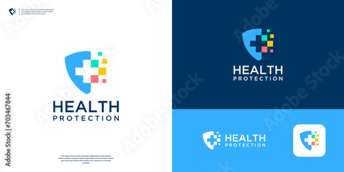 Colorful logo for Health Protection. Abstract Shield logo design template