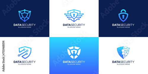 Set of collection shield technology logo design template. Security, privacy, data logo vector illustration