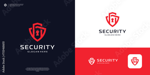Shield and key hole logo design template