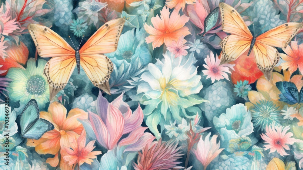 Fototapeta premium Flowers and Butterflies Pattern