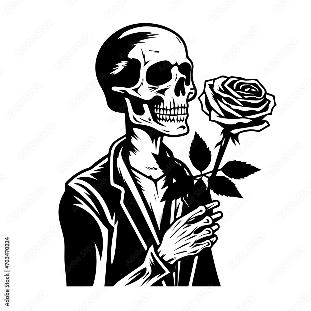 Gothic Skeleton with Rose Vector Design Gothic Skeleton with Rose Vector Design