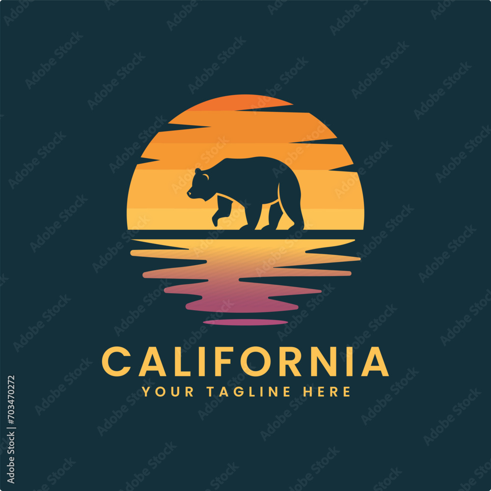 beach california with bear summer time, summer beach sunshine vector design artwork beach california with bear summer time, summer beach sunshine vector design artwork