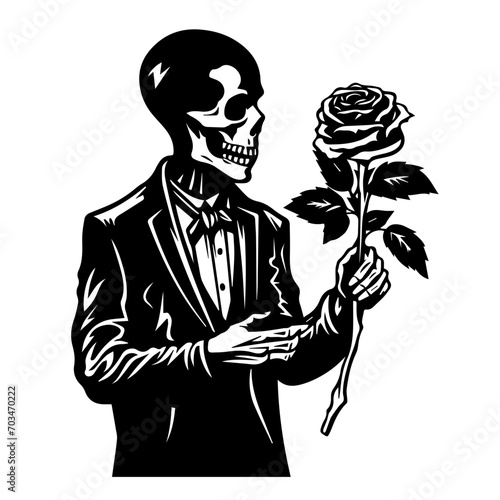 Gothic Skeleton with Rose Vector Design