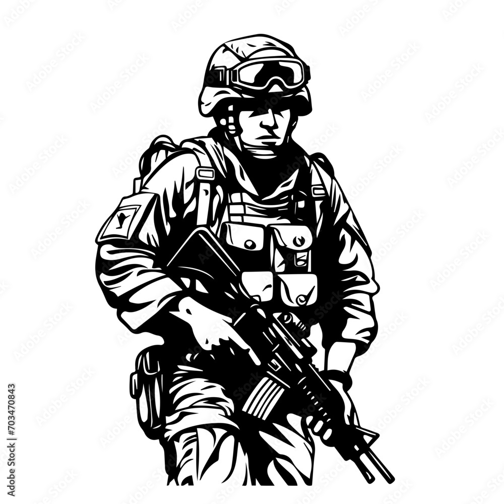 Brave Soldier in Uniform Vector Illustration Brave Soldier in Uniform Vector Illustration