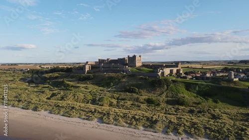 Aerial views of the Bamburgh Castle, Bamburgh, England, UK 