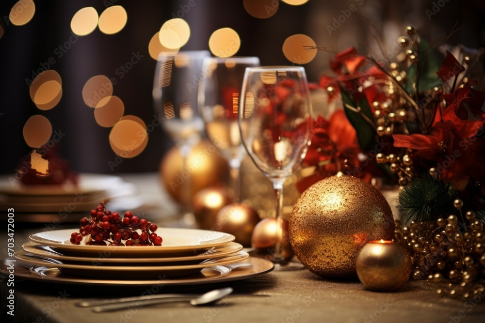 Naklejka premium Festive Table Settings - Generative AI