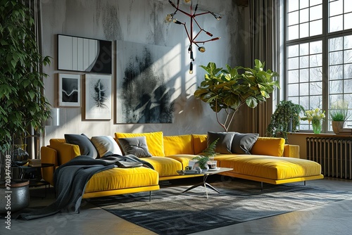 Modern living room interior with stylish comfortable sofa © Azar