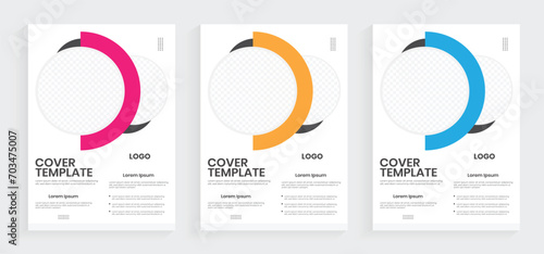 A4 annual report book cover design. Modern business report sell sheet vector design. Abstract circle shape brochure layout graphic. Corporate brand identity booklet, company profile editable layout.