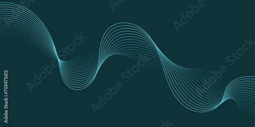 Abstract background with waves for banner. Medium banner size. Vector background with lines. Element for design isolated on peacock blue. Blue color. Ocean, night. Brochure, booklet