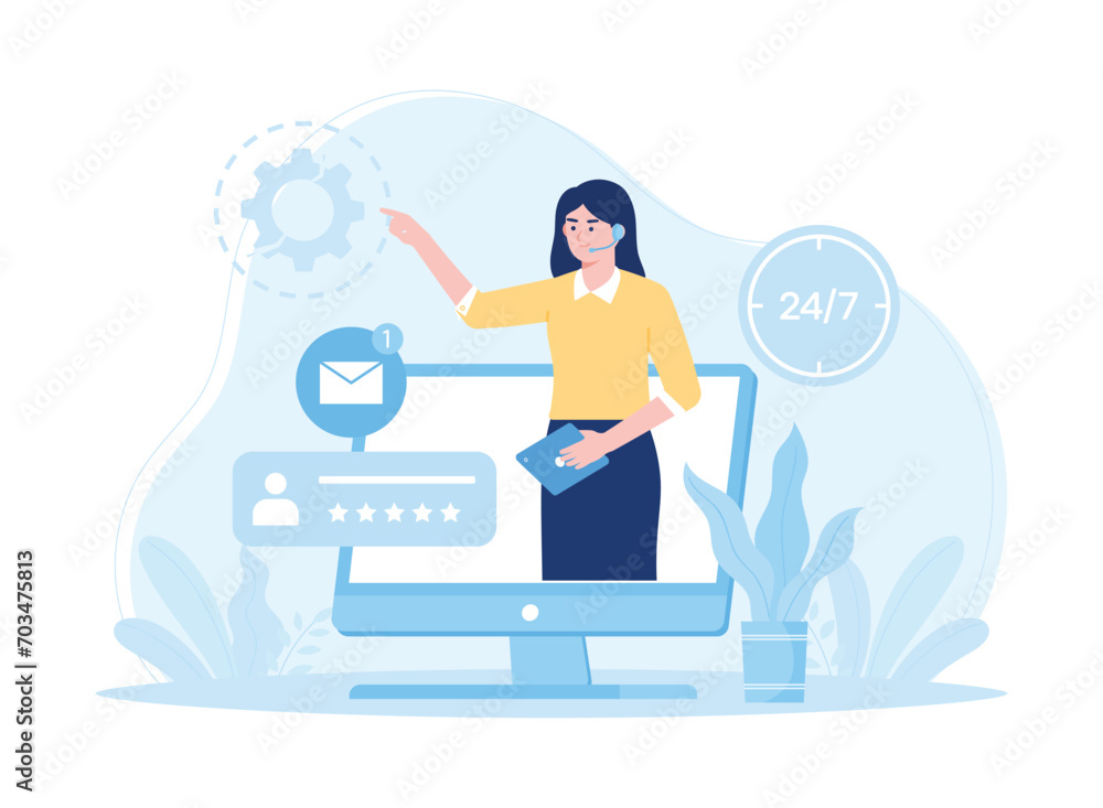 customer satisfaction feedback fast response 24 hour call center concept flat illustration customer satisfaction feedback fast response 24 hour call center concept flat illustration