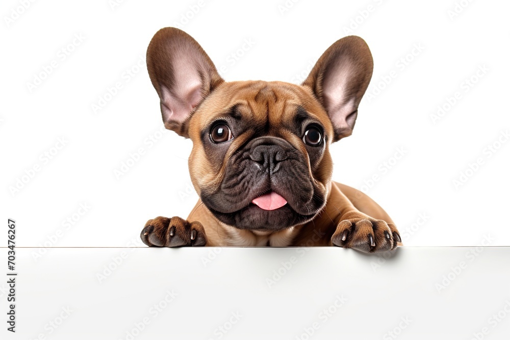 young brown french bulldog playing isolated white background