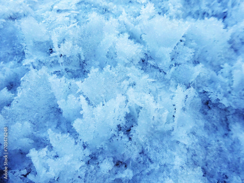  Icy frost on the river in severe frost close-up 