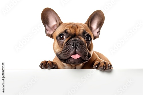 young brown french bulldog playing isolated white background © Rebel