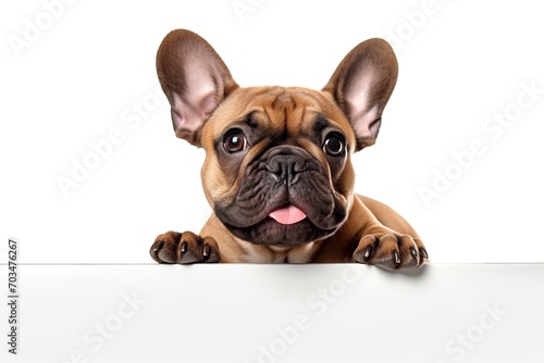 young brown french bulldog playing isolated white background