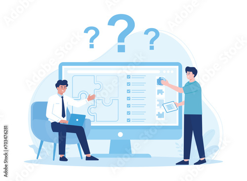two business people are looking for a solution to a business problem concept flat illustration