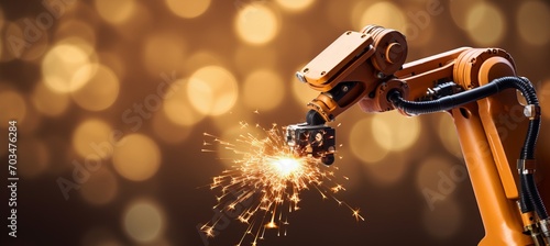 Robotic arm in precise motion with bokeh background for emphasizing precision and accuracy photo
