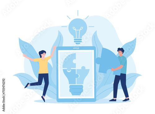 smartphone with light bulb puzzle landing business concept flat illustration