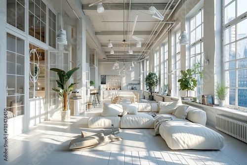 new modern scandinavian loft apartment. 3d rendering © Azar