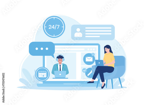 how an online service or customer support platform management process works concept flat illustration