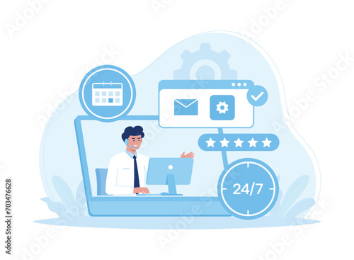 online service management and clients providing positive feedback customer support concept flat illustration