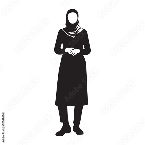 A hijab woman vector silhouette, Black color silhouette, white background