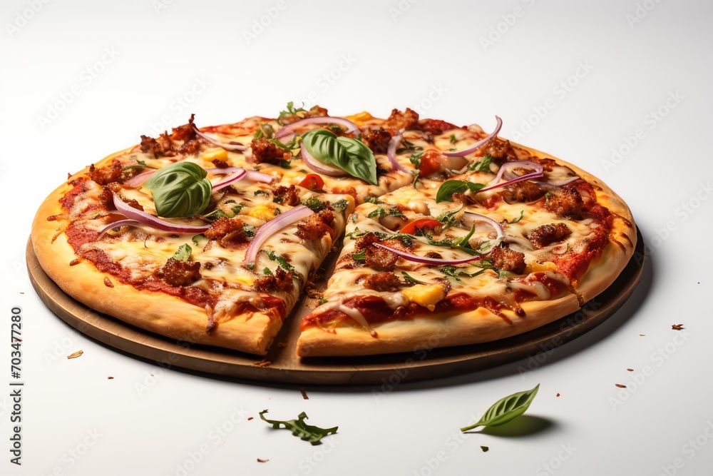 pizza on plate on white background