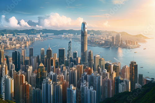 Surrealist aerial view of Hong Kong, China, AI Generated © Gabrielle
