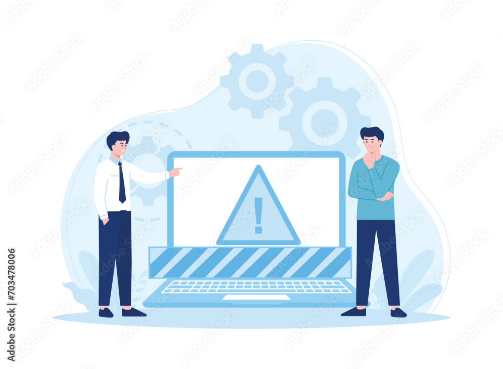 Fototapeta premium laptop troubleshooting concept under constuction eror service concept flat illustration