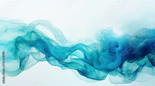 Beautiful blue ink dissolve in abstract white environment, smooth lines and twisted shapes in motion at white with space for text