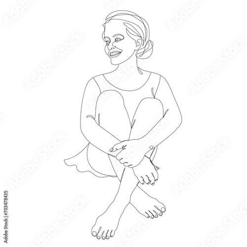 Feminine silhouette in modern continuous line style. The girl is slim and beautiful. Lady suitable for aesthetic decoration, posters, stickers, logo. Vector illustration.