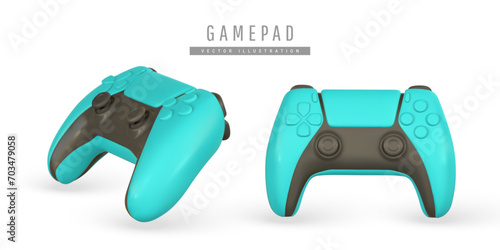 Realistic 3d game pad in cartoon style. Game stick, controller, video game console. Game concept. Vector illustration