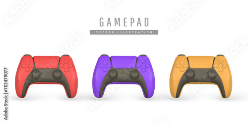 Realistic 3d game pad in cartoon style. Game stick, controller, video game console. Game concept. Vector illustration