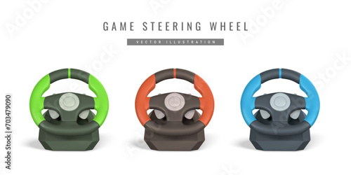 Realistic 3d game steering wheel. Game stick, controller, video game console. Game concept. Vector illustration