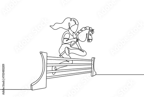 Hobby horsing. Bounce. Girl. Barrier. One line