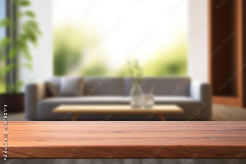 3d wooden table looking out defocussed modern lounge 3d wooden table looking out defocussed modern lounge