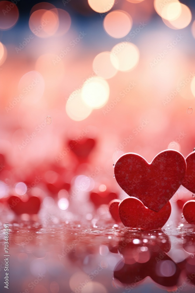 Valentines day background banner - abstract panorama background with red hearts 