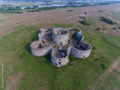 Aerial View of Camber Castle in the Rye Marshes at Camber in Sussex taken from a drone