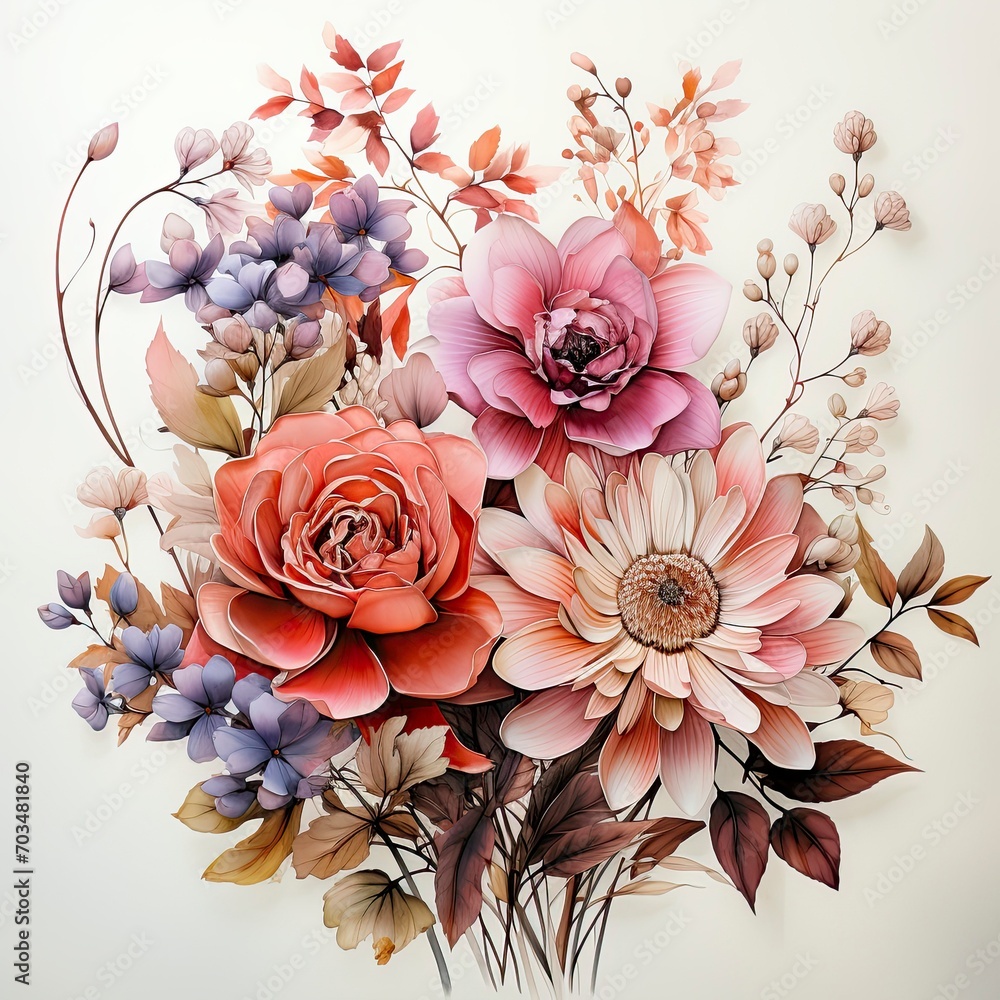 Arrangement of flowers on pastel background top view, Colourful Blossom on background.