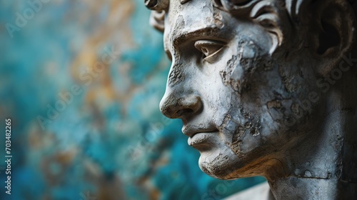 Abstract beautiful muscular stoic person, stone statue sculpture with ancient greek, roman david vibes. Neoclassical impression with beautiful emotion portraying stoicism and philosophy. © MiniMaxi