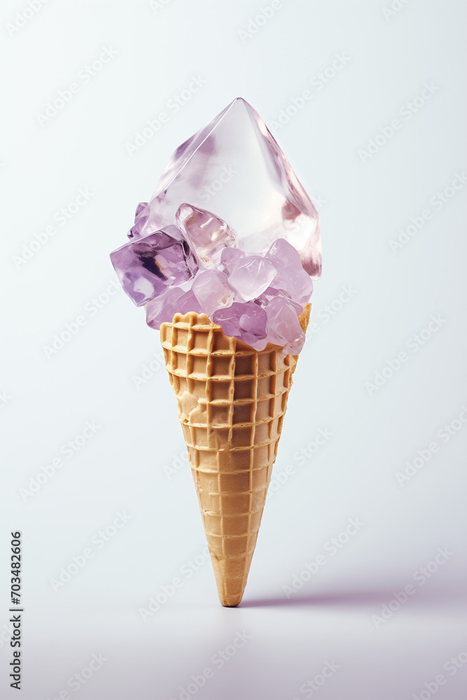 Ice cream cone with crushed ice. Minimal concept. Ice cream cone with crushed ice. Minimal concept.